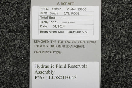 Beechcraft Parts 114-580160-47 Beech 1900C Hydraulic Fluid Reservoir Assembly