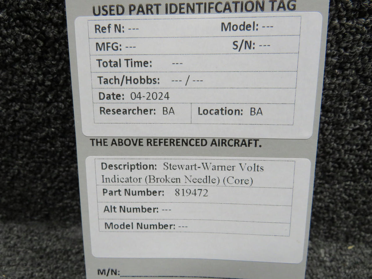 Stewart-Warner 819472 Stewart-Warner Volts Indicator (Broken Needle) (Core)
