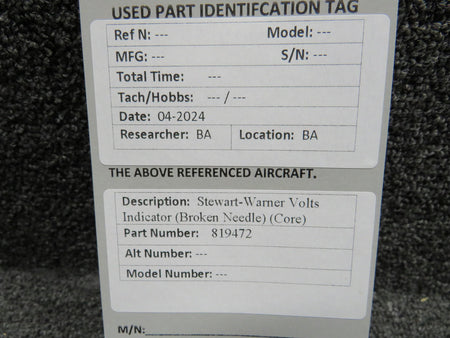 Stewart-Warner 819472 Stewart-Warner Volts Indicator (Broken Needle) (Core)