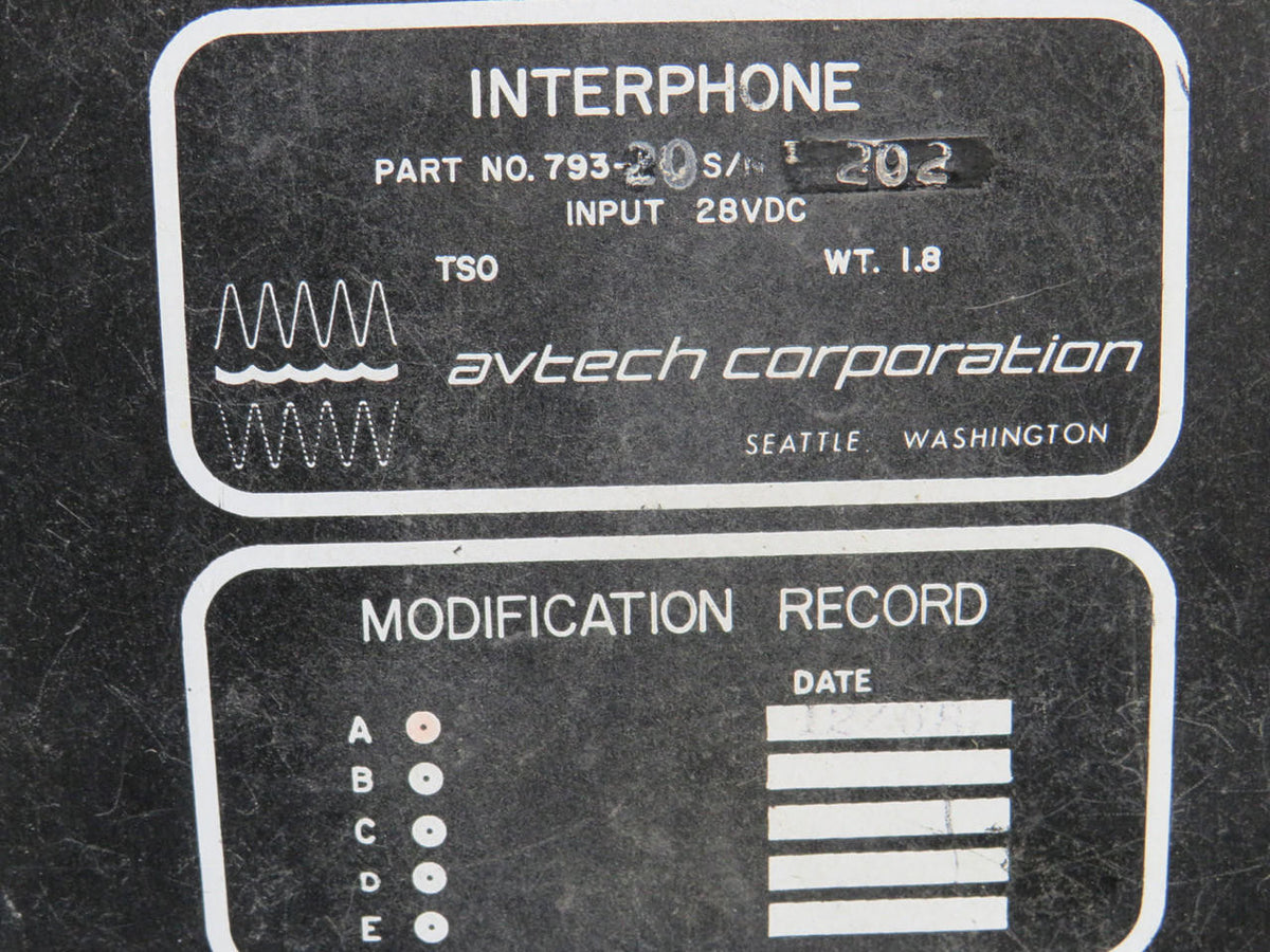 Avtech Corp. 793-20 Avtech Audio Control Unit with Modifications (28V) (Chipped Face) (Core)