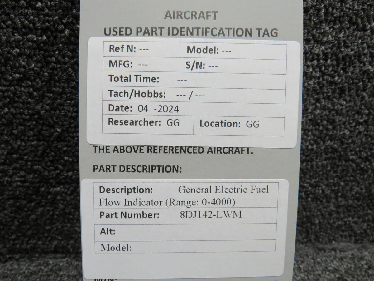General Electric 8DJ142-LWM General Electric Fuel Flow Indicator (Range: 0-4000)