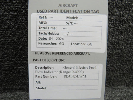 General Electric 8DJ142-LWM General Electric Fuel Flow Indicator (Range: 0-4000)