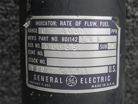 General Electric 8DJ142-LWM General Electric Fuel Flow Indicator (Range: 0-4000)