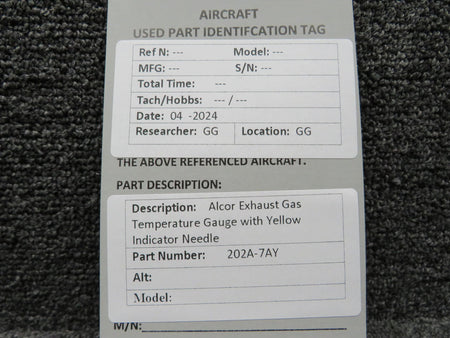 Alcor 202A-7AY Alcor Exhaust Gas Temperature Gauge with Yellow Indicator Needle