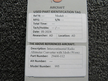 Intercontinental 29400-112 Intercontinental 995 Radio Altimeter Converter with Mods (Worn)