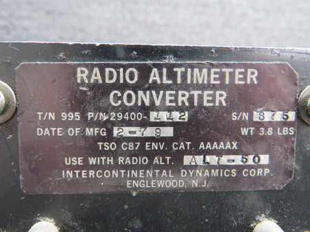 Intercontinental 29400-112 Intercontinental 995 Radio Altimeter Converter with Mods (Worn)