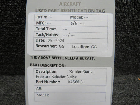 Kohler K4566-3 Kohler Static Pressure Selector Valve