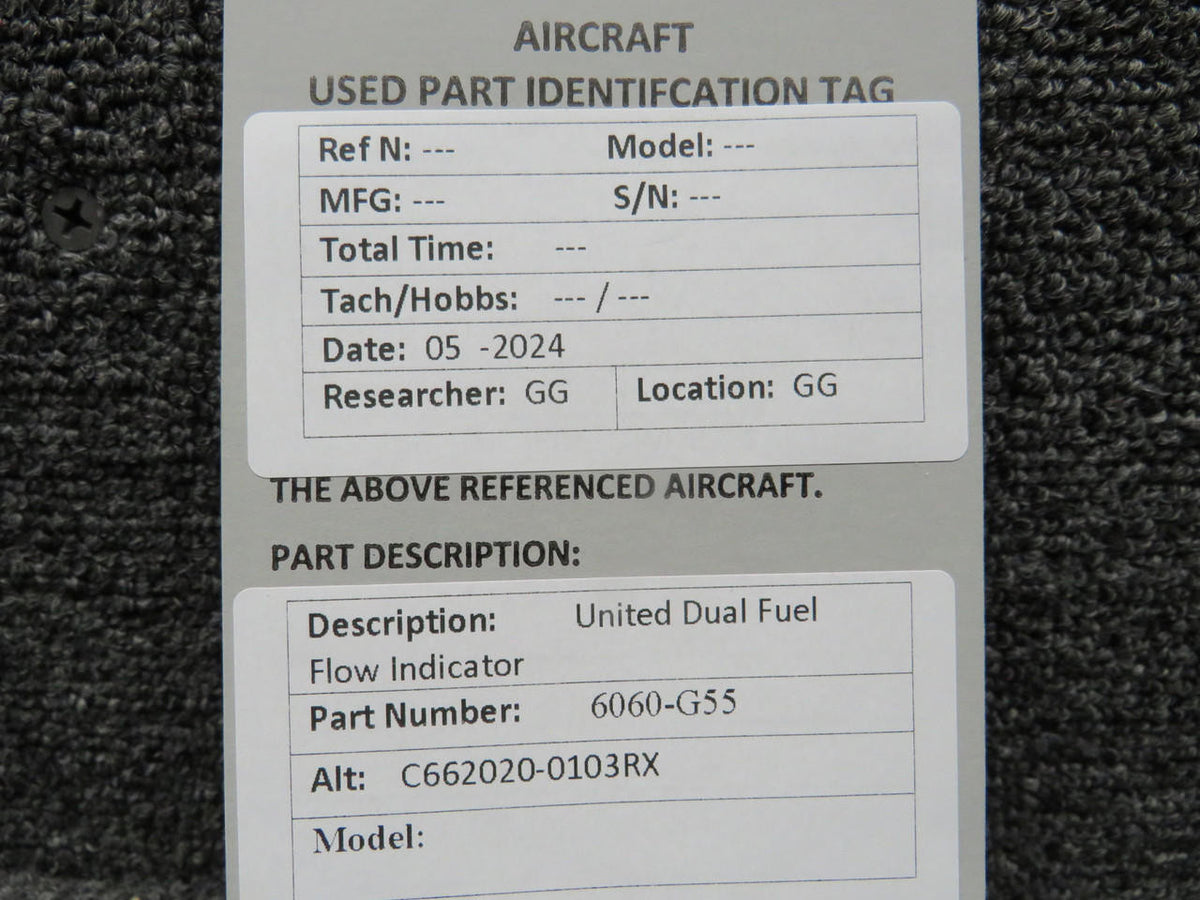 United Instruments 6060-G55 (Alt: C662020-0103RX) United Dual Fuel Flow Indicator