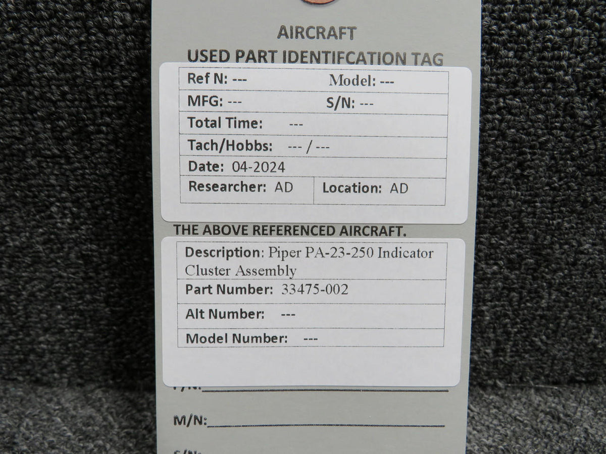 Piper Aircraft Parts 33475-002 Piper PA-23-250 Gauge Cluster Assembly