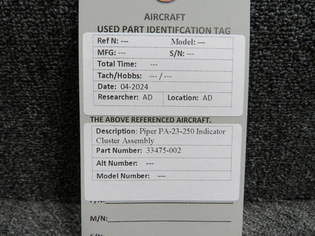 Piper Aircraft Parts 33475-002 Piper PA-23-250 Gauge Cluster Assembly