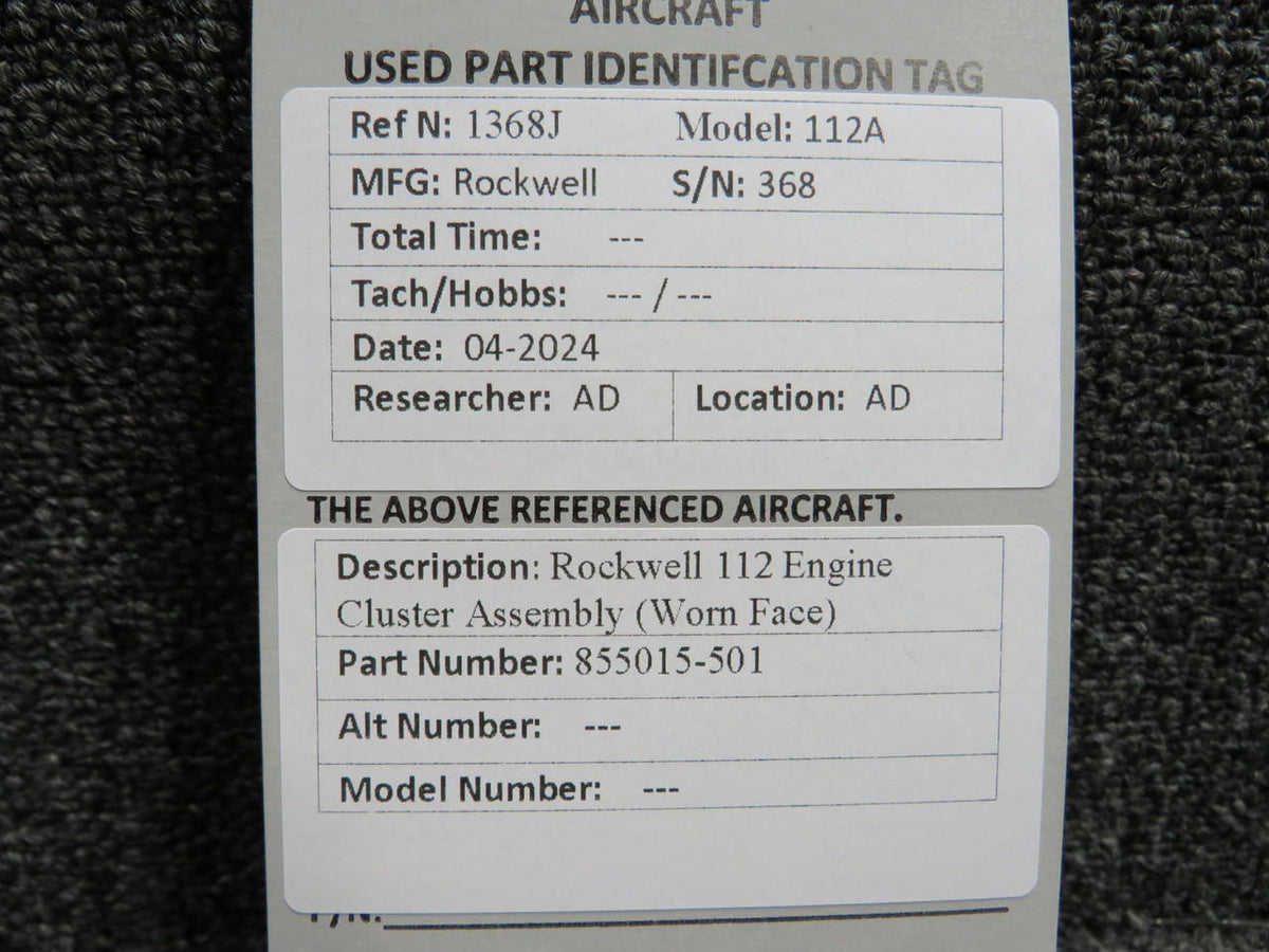 Rockwell 855015-501 Rockwell 112 Instrument Gauge Cluster Assembly (Worn Face)
