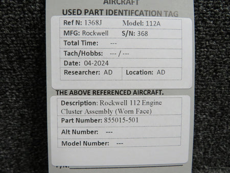 Rockwell 855015-501 Rockwell 112 Instrument Gauge Cluster Assembly (Worn Face)