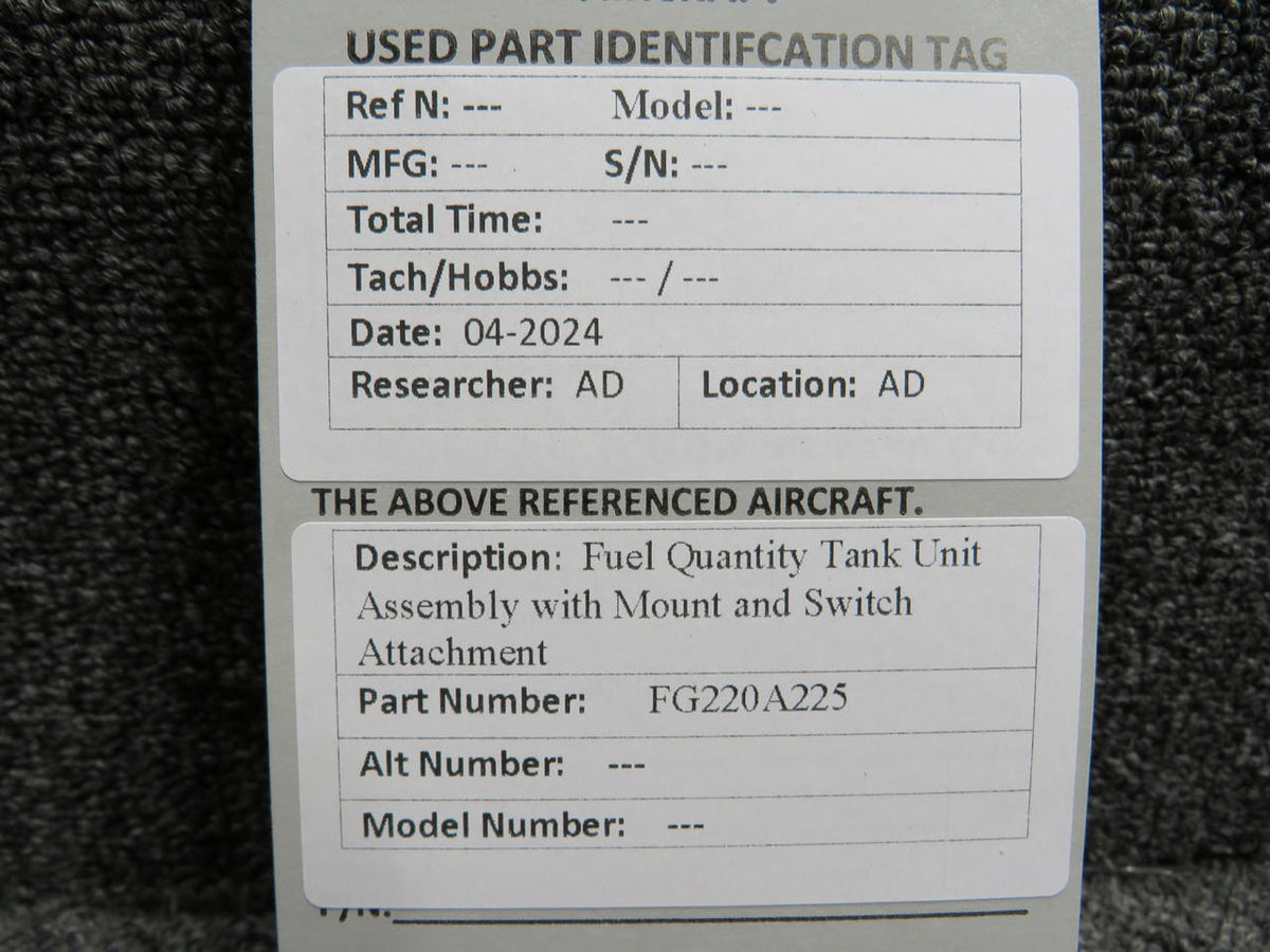 FG220A225 Fuel Quantity Tank Unit Assembly with Mount and Switch Attachment