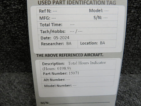 Does Not Apply 15071 Total Hours Indicator (Hours: 0198.9)