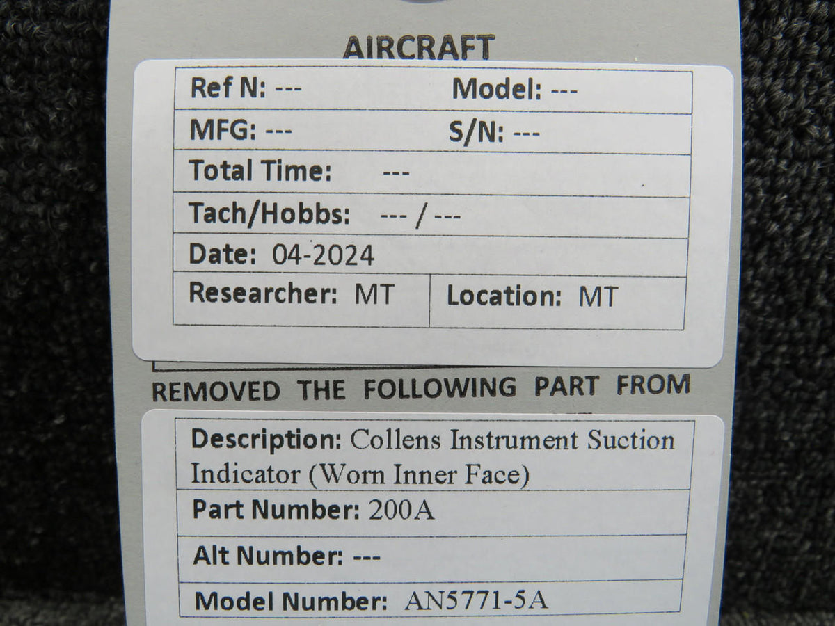 Collens 200A Collens AN5771-5A Suction Indicator (Worn Inner Face)