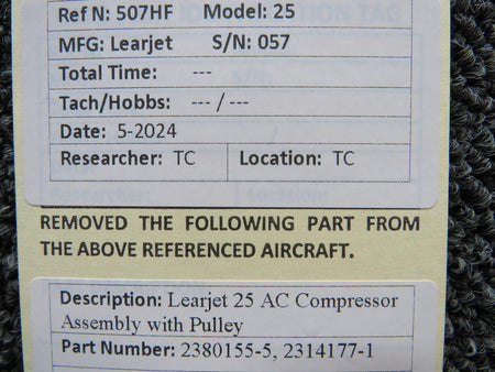 Learjet 2380155-5, 2314177-1 Learjet 25 AC Compressor Assembly with Pulley