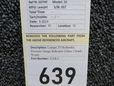 Learjet S218-1 Learjet 25 Hydraulic Pressure Gauge Indicator (Glass Cloudy, Worn)