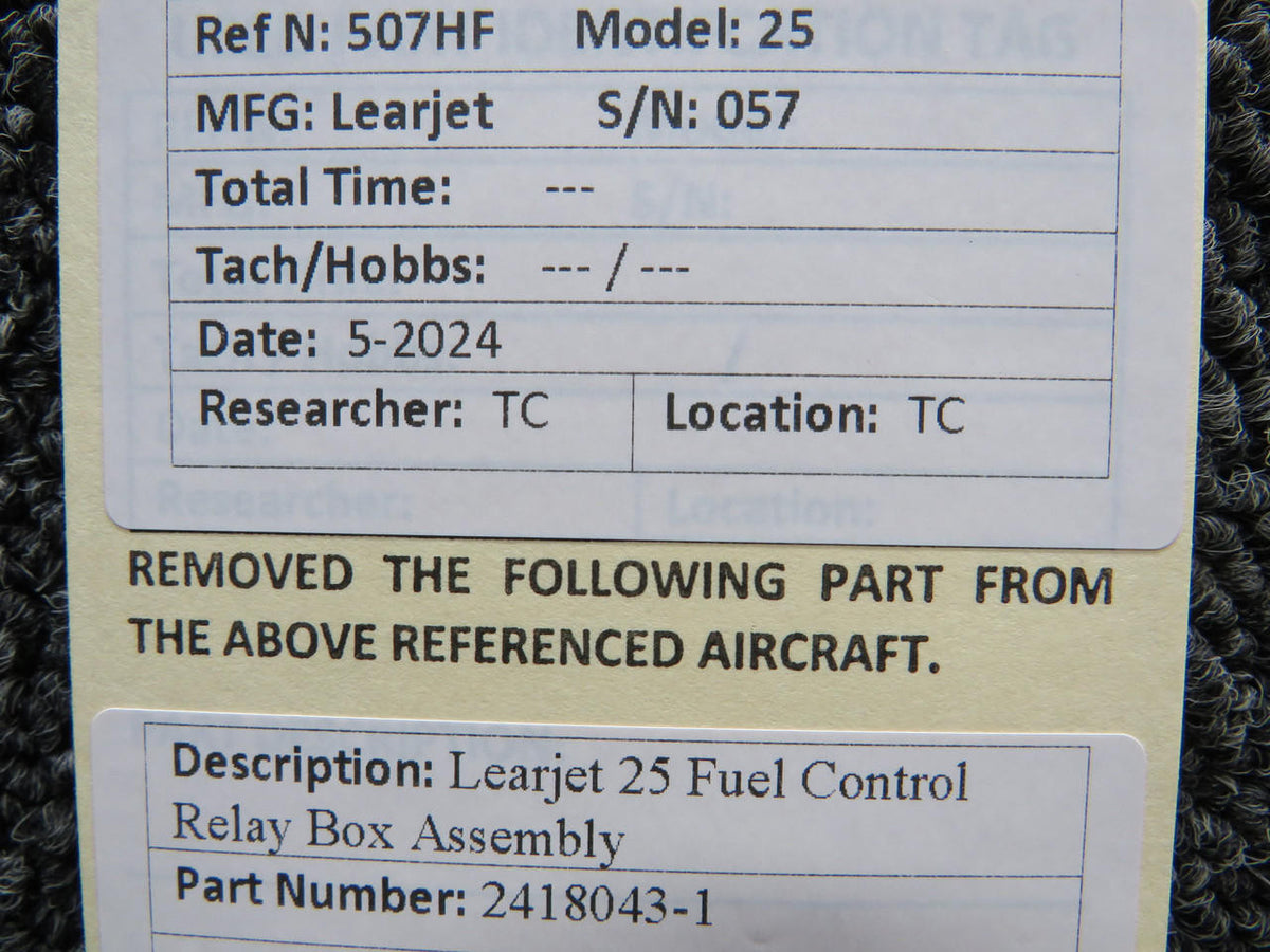 Learjet 2418043-1 Learjet 25 Fuel Control Relay Box Assembly