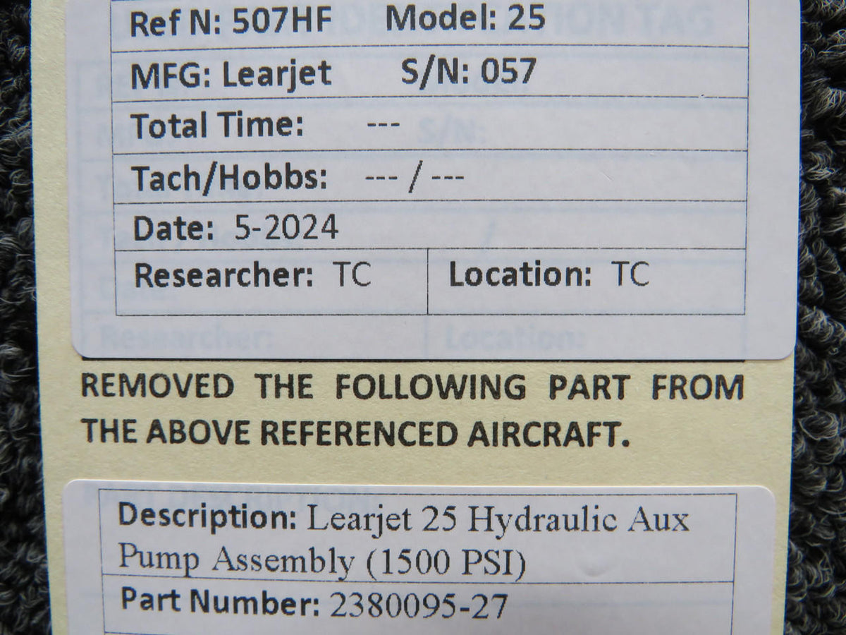 Learjet 2380095-27 Learjet 25 Hydraulic Aux Pump Assembly (1500 PSI)