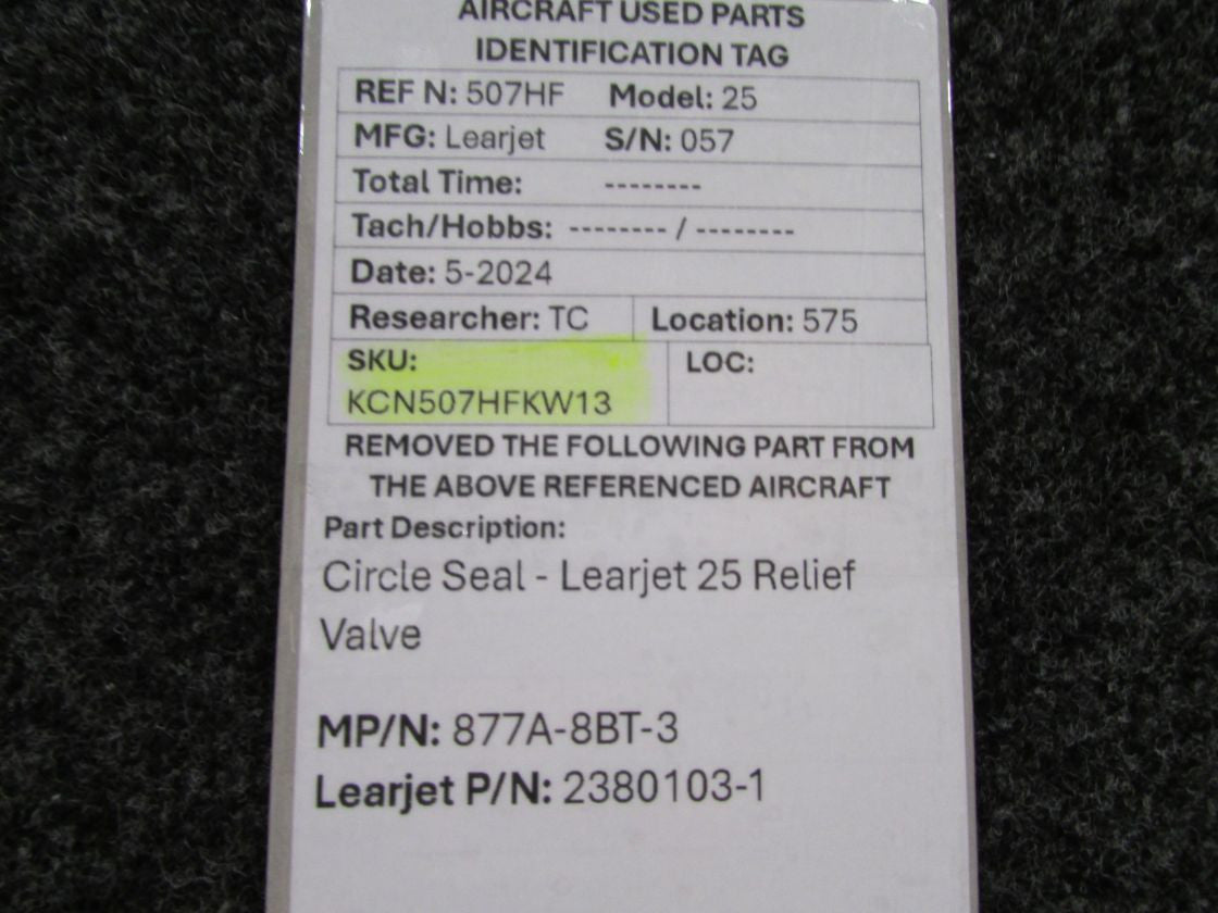 877A-8BT-3 (Alt: 2380103-1) Circle Seal - Lear Jet 25 Relief Valve