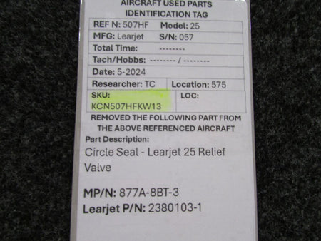 877A-8BT-3 (Alt: 2380103-1) Circle Seal - Lear Jet 25 Relief Valve