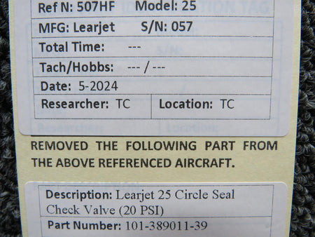 Circle Seal 101-389011-39 Learjet 25 Circle Seal Check Valve (20 PSI)