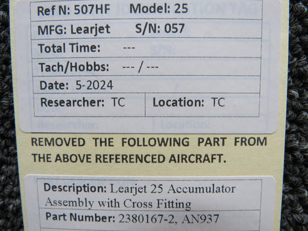 Learjet 2380167-2, AN937 Learjet 25 Accumulator Assembly with Cross Fitting