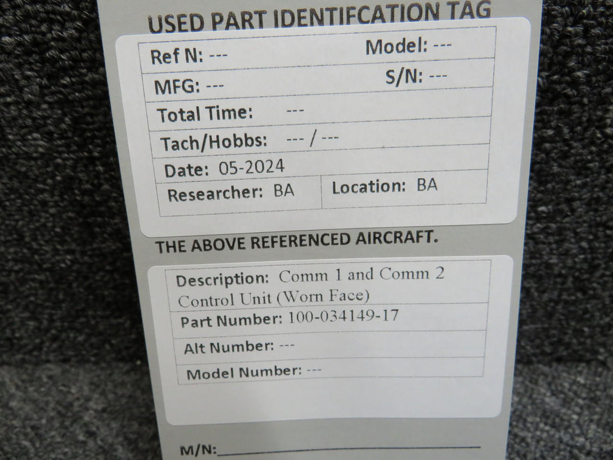 Does Not Apply 100-034149-17 Comm 1 and Comm 2 Control Unit (Worn Face)