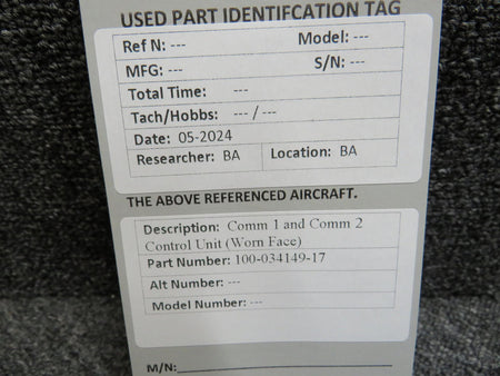 Does Not Apply 100-034149-17 Comm 1 and Comm 2 Control Unit (Worn Face)
