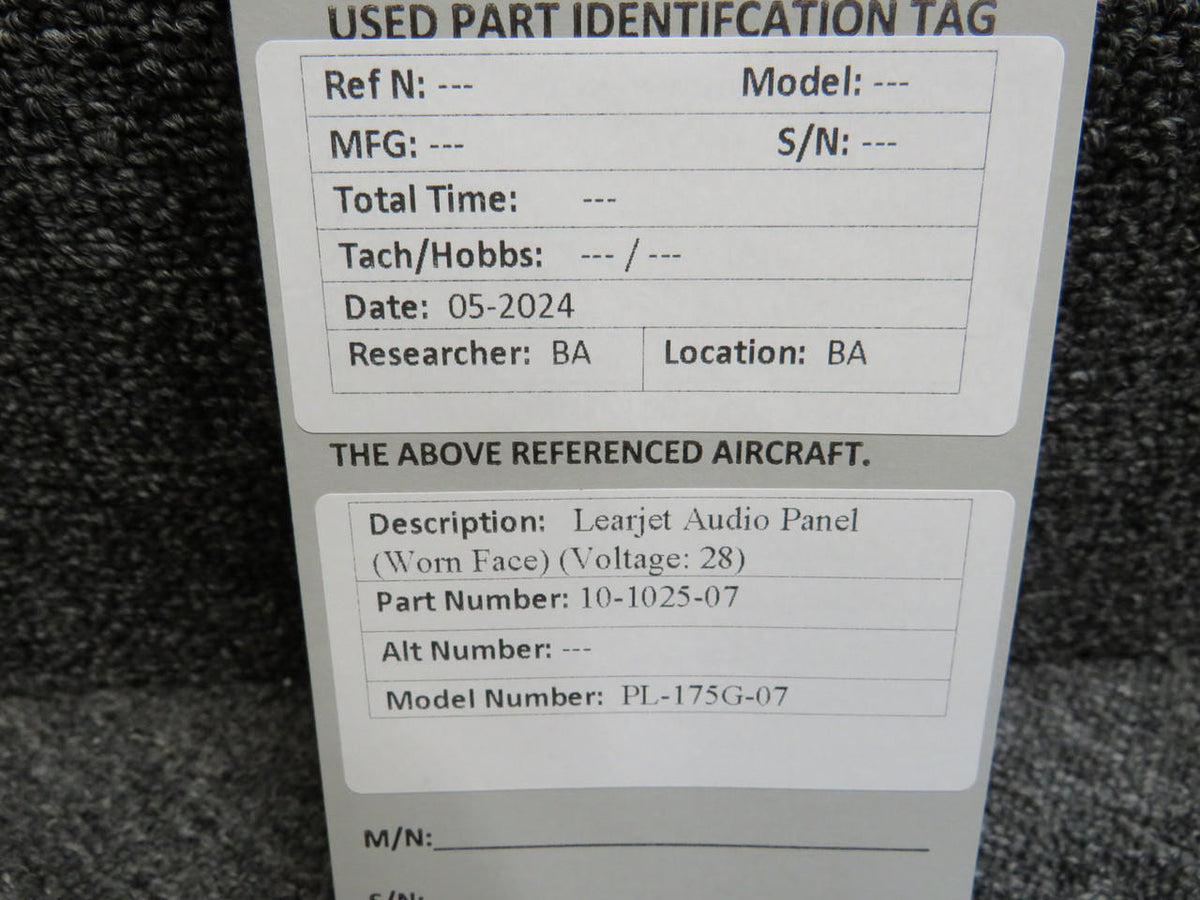 Learjet 10-1025-07 Learjet PL-175G-07 Audio Panel (Worn Face) (Voltage: 28)