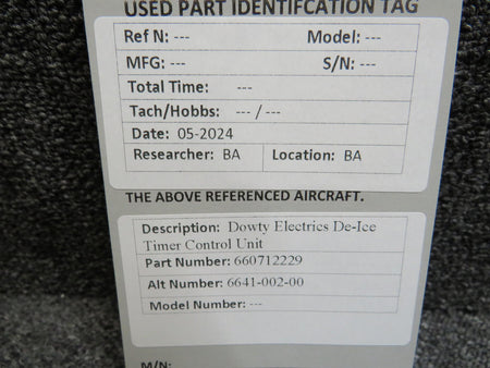 Dowty 660712229 (Alt: 6641-002-00) Dowty Electrics De-Ice Timer Control Unit