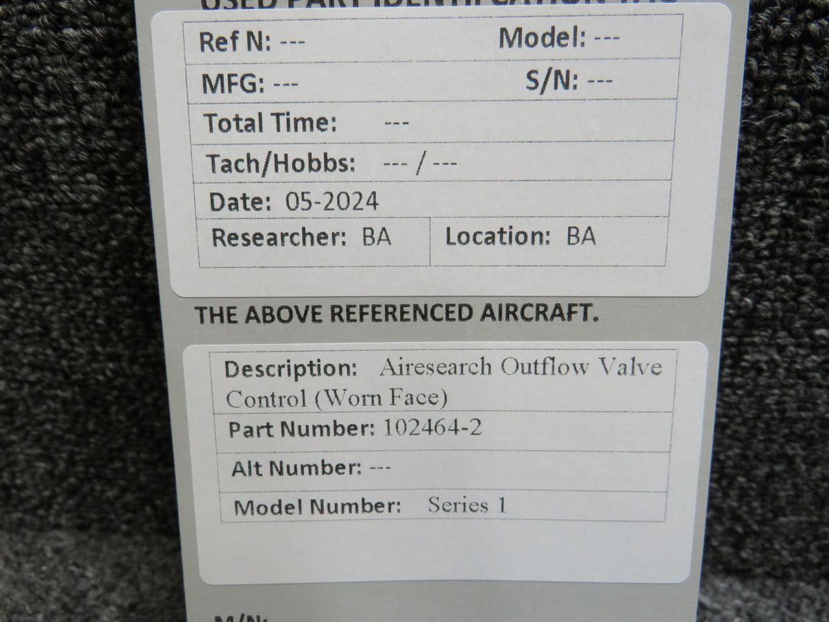Airesearch 102464-2 Airesearch Series 1 Outflow Valve Control (Worn Face)