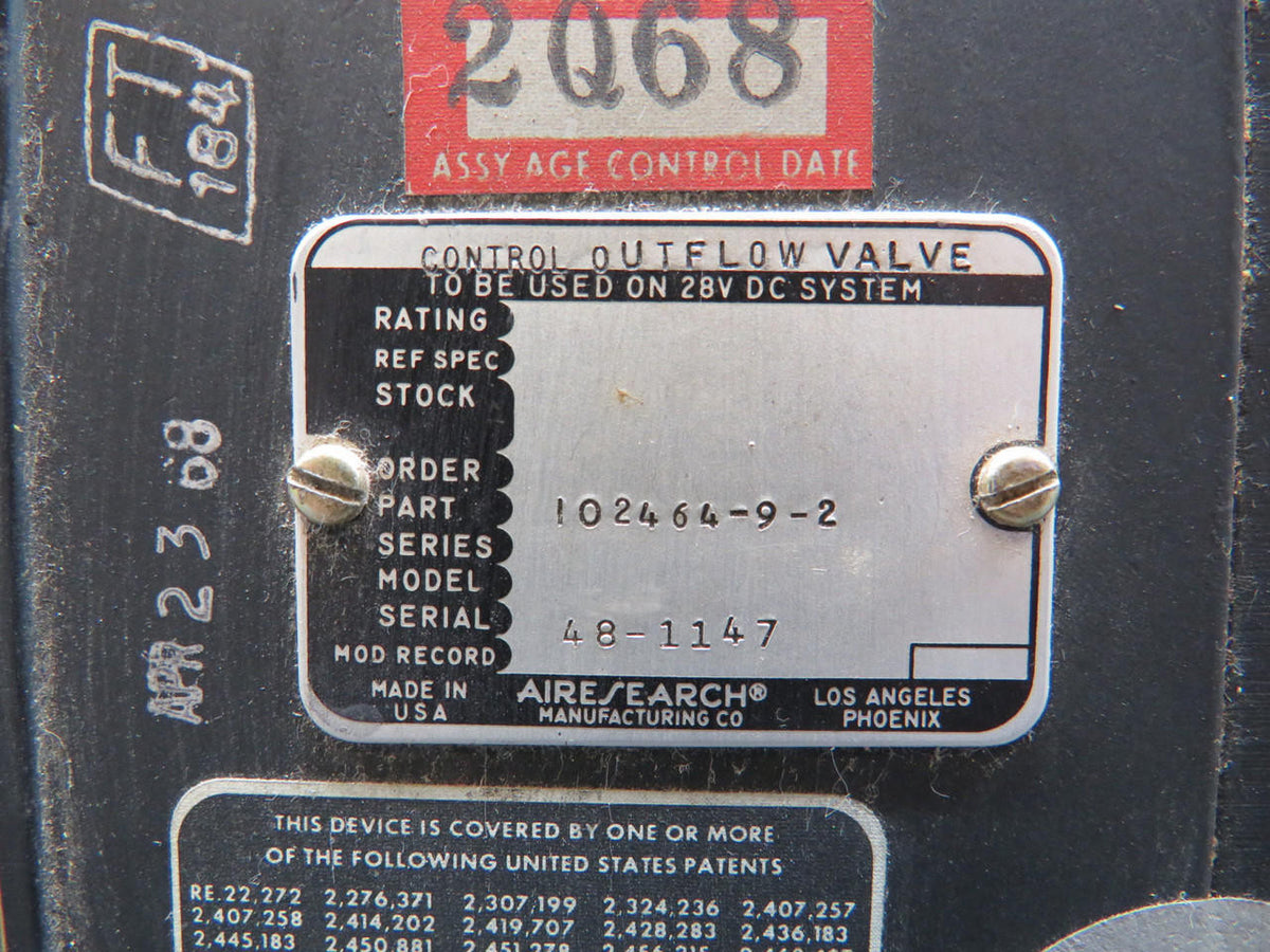 Airesearch 102464-9-2 Airesearch Outflow Valve Control