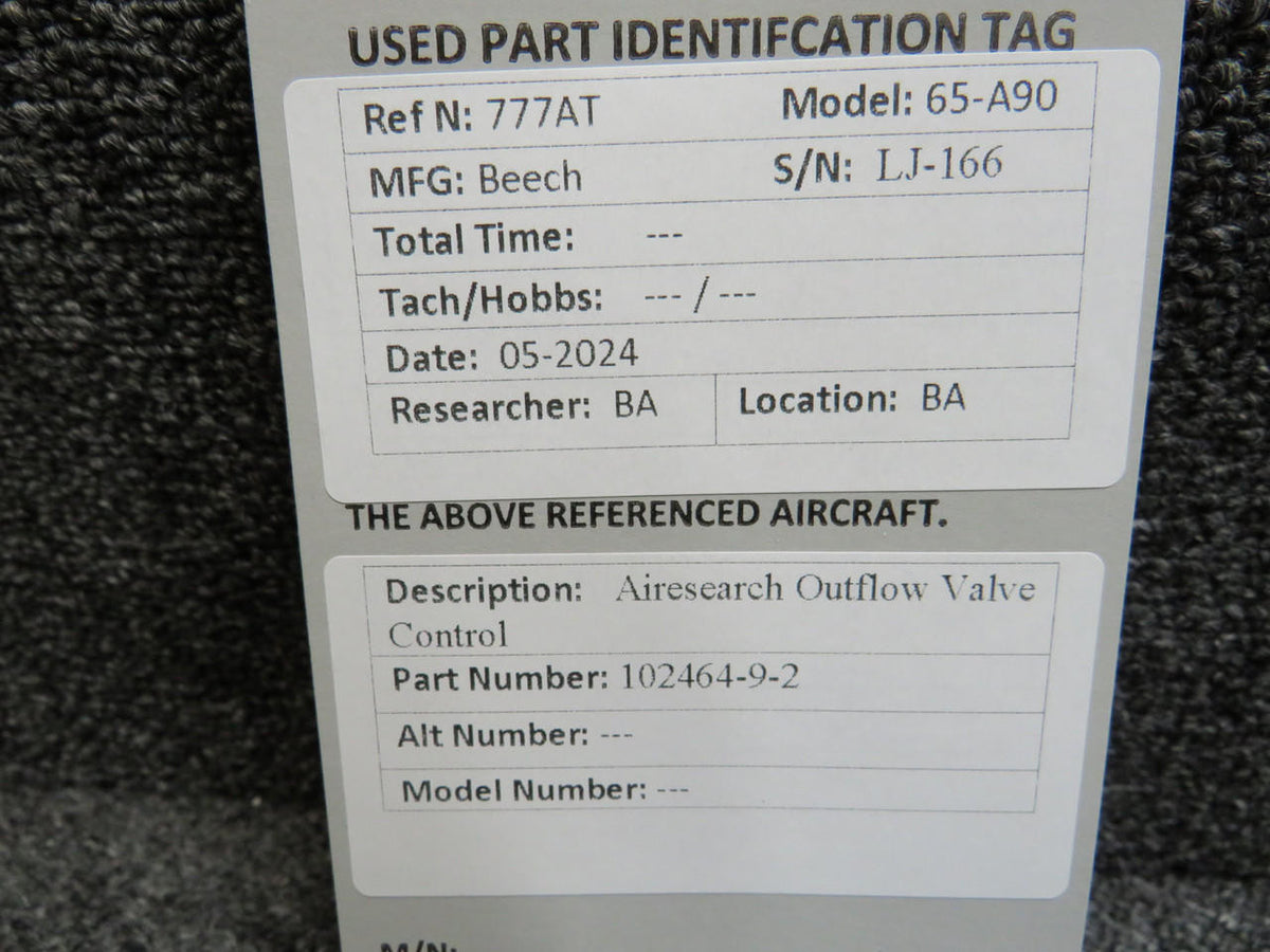 Airesearch 102464-9-2 Airesearch Outflow Valve Control
