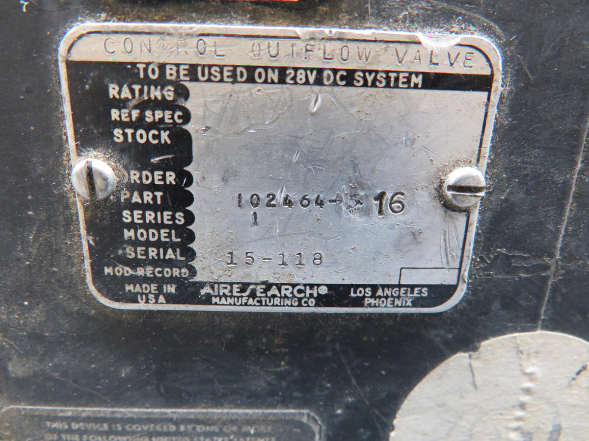 Airesearch 102464-5-16 Airesearch Series 1 Outflow Valve Control (Worn Face and Knob)