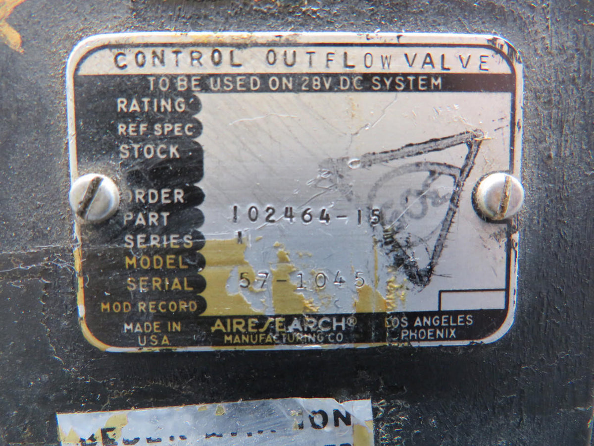 Airesearch 102464-15 Airesearch Series 1 Outflow Control Valve (Worn Knobs)
