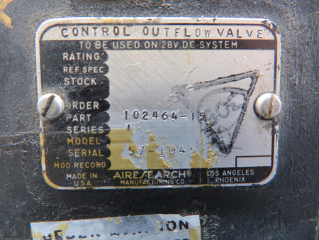 Airesearch 102464-15 Airesearch Series 1 Outflow Control Valve (Worn Knobs)