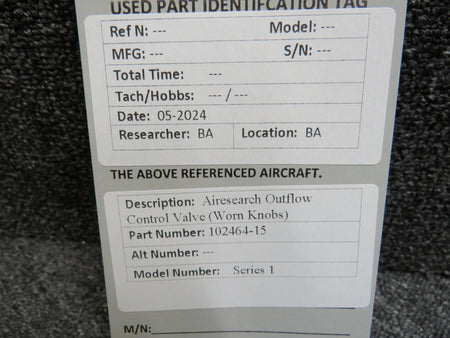 Airesearch 102464-15 Airesearch Series 1 Outflow Control Valve (Worn Knobs)