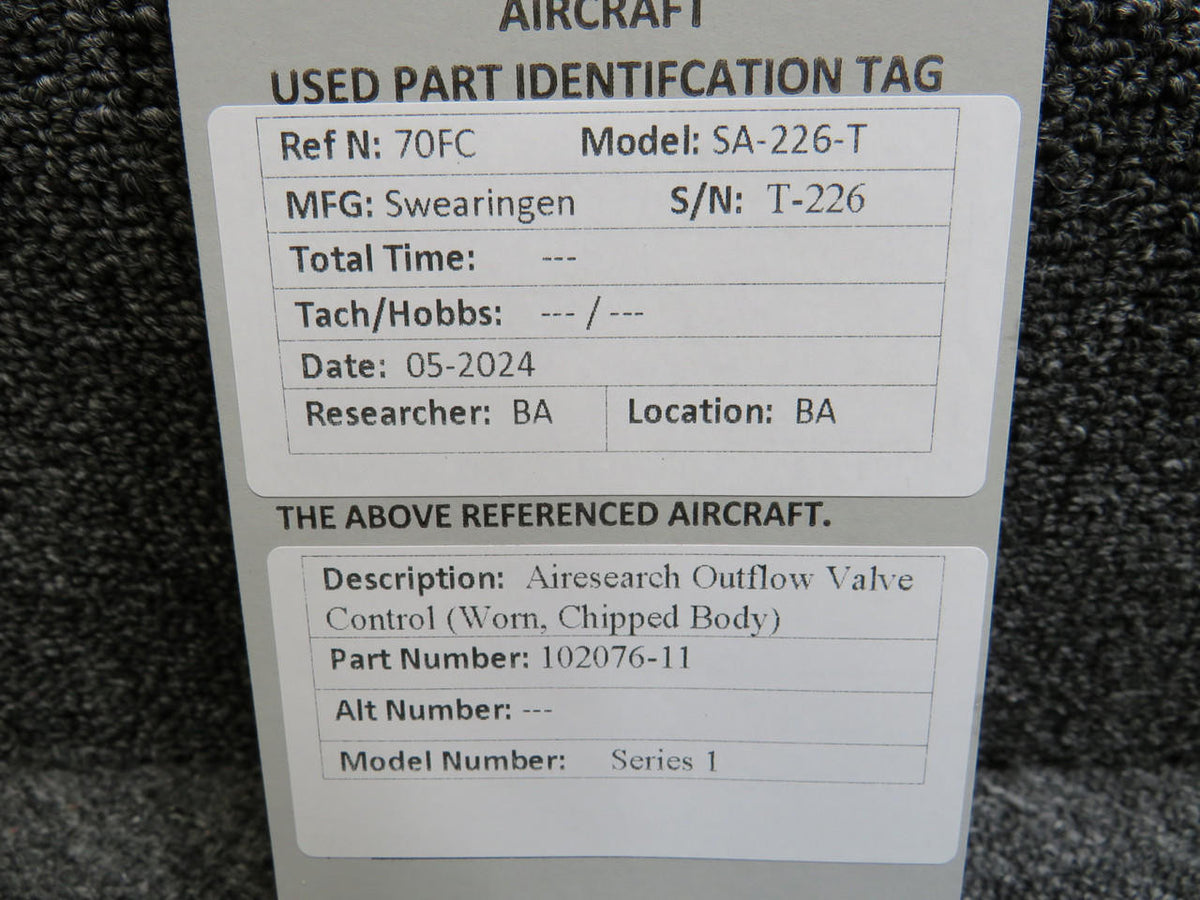 Airesearch 102076-11 Airesearch Series 1 Outflow Valve Control (Worn, Chipped Body)