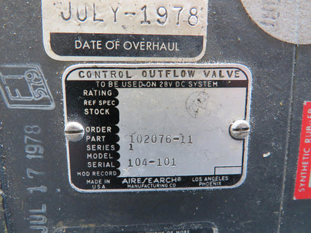 Airesearch 102076-11 Airesearch Series 1 Outflow Valve Control (Worn, Chipped Body)