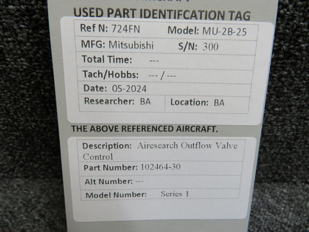 Airesearch 102464-30 Airesearch Series 1 Outflow Valve Control