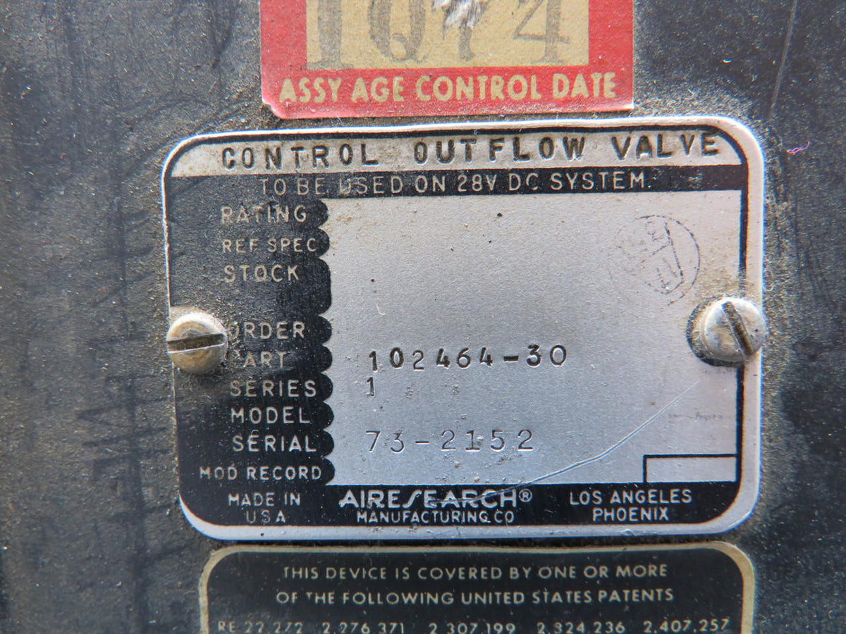 Airesearch 102464-30 Airesearch Series 1 Outflow Valve Control