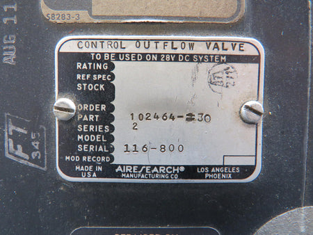 Airesearch 102464-30 Airesearch Series 2 Outflow Valve Control (Black Knobs)