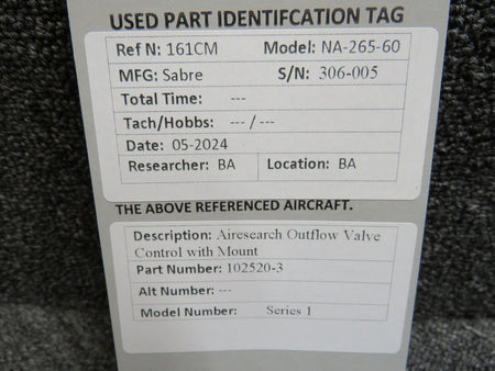 Airesearch 102520-3 Airesearch Series 1 Outflow Valve Control with Mount