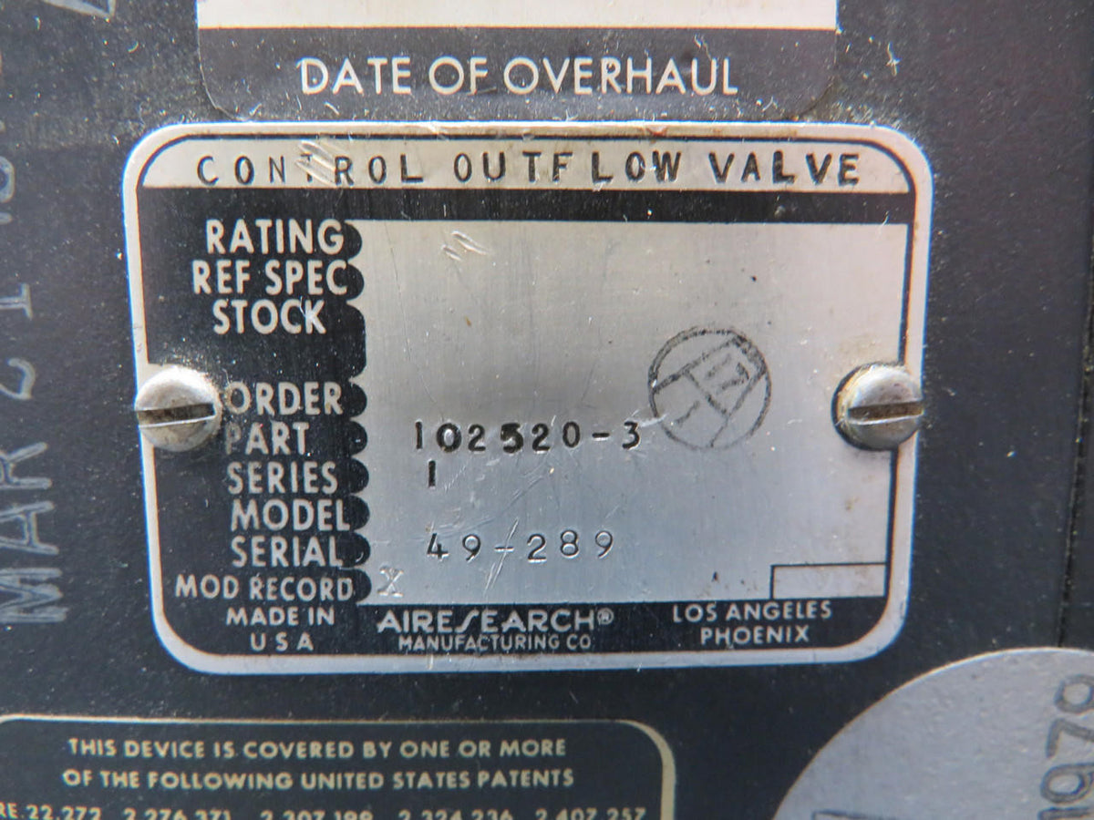 Airesearch 102520-3 Airesearch Series 1 Outflow Valve Control with Mount
