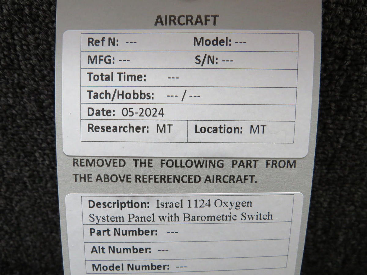 Israel 1124 Oxygen System Panel (Black) with Barometric Switch