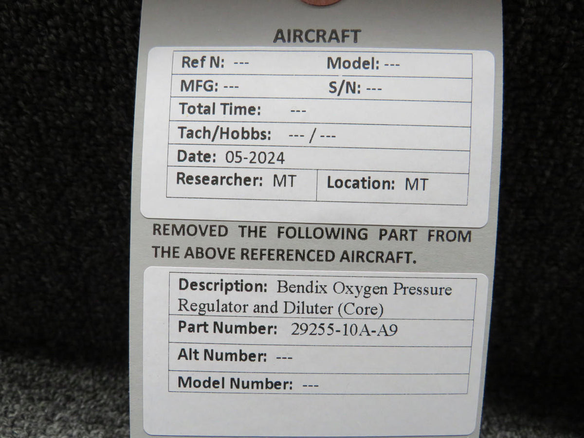 Bendix 29255-10A-A9 Bendix Oxygen Pressure Regulator (Core)