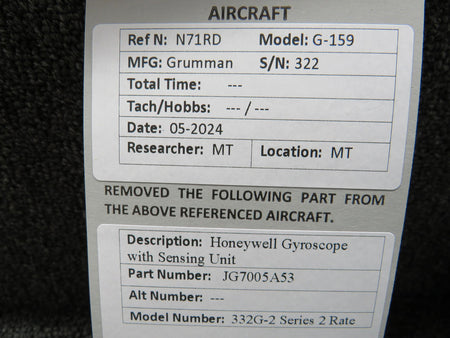 Honeywell JG7005A53 Honeywell 332G-2 Series 2 Rate Gyroscope with Sensing Unit
