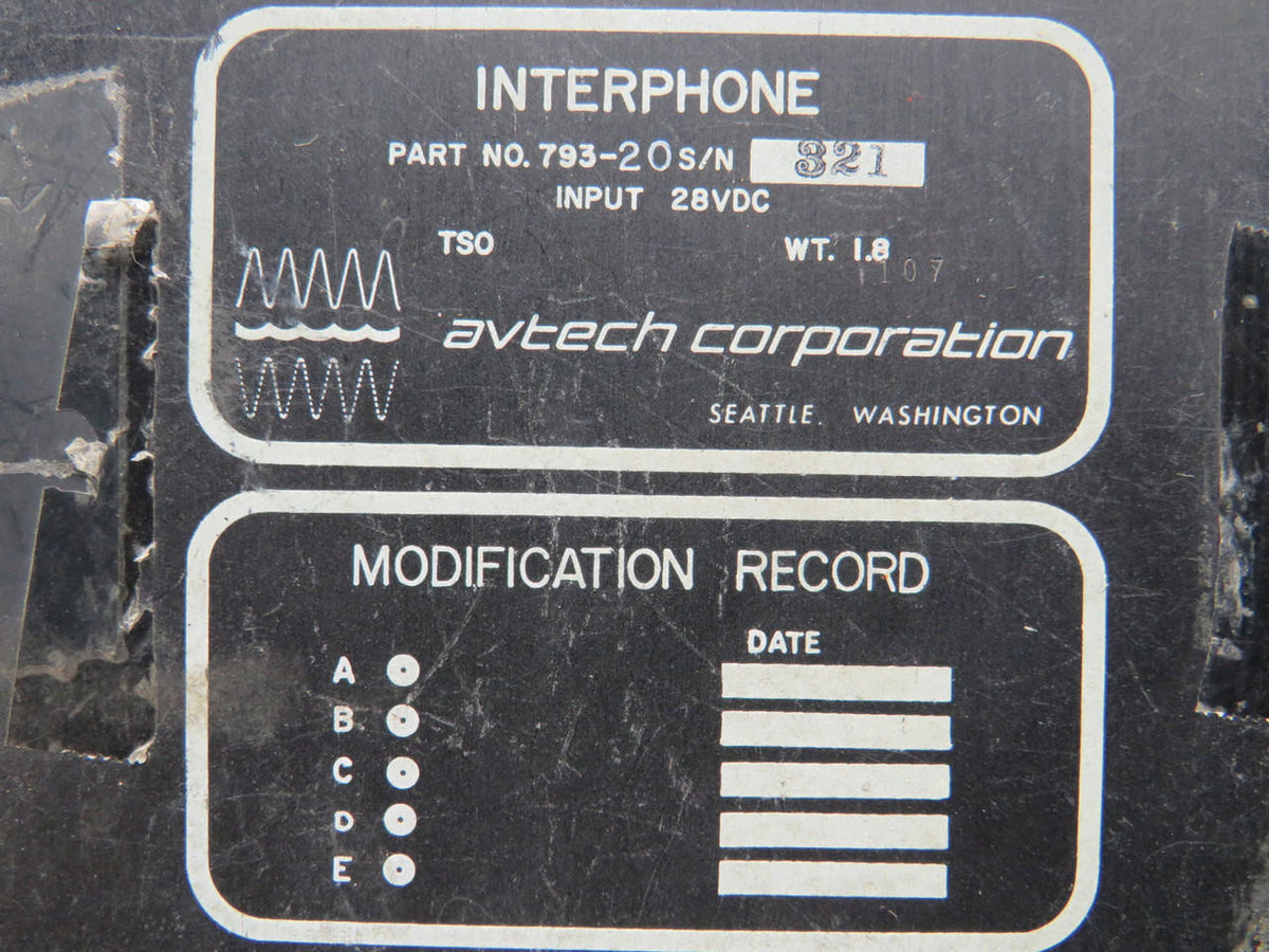 Avtech Corp. 793-20 Avtech Audio Control Panel (Volts: 28)