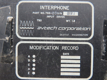 Avtech Corp. 793-20 Avtech Audio Control Panel (Volts: 28)